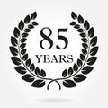 85 years. Anniversary or birthday icon with 85 years and laurel wreath. Vector illuatration